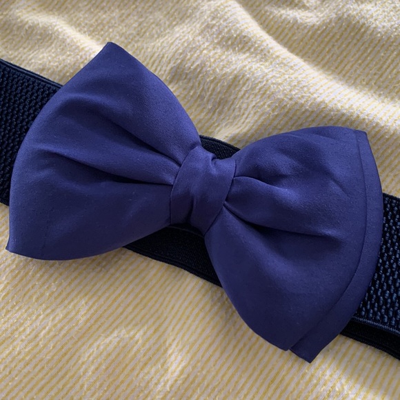 Retro navy blue elastic belt with bow - Picture 2 of 7